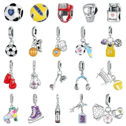 Original 925 Sterling Silver Sports Series Football Basketball Volleyball Shoes Gloves Beads Charms for Pandora Bracelet Jewelry