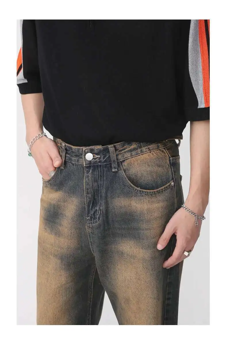 [IEFB] Herren Vintage Jeans mit Farbverlauf Y2K Streetwear Mittelhohes Bein mit Ausgefranstem Saum Distressed Denim Lange Hose 9A8628 – Detail 19
