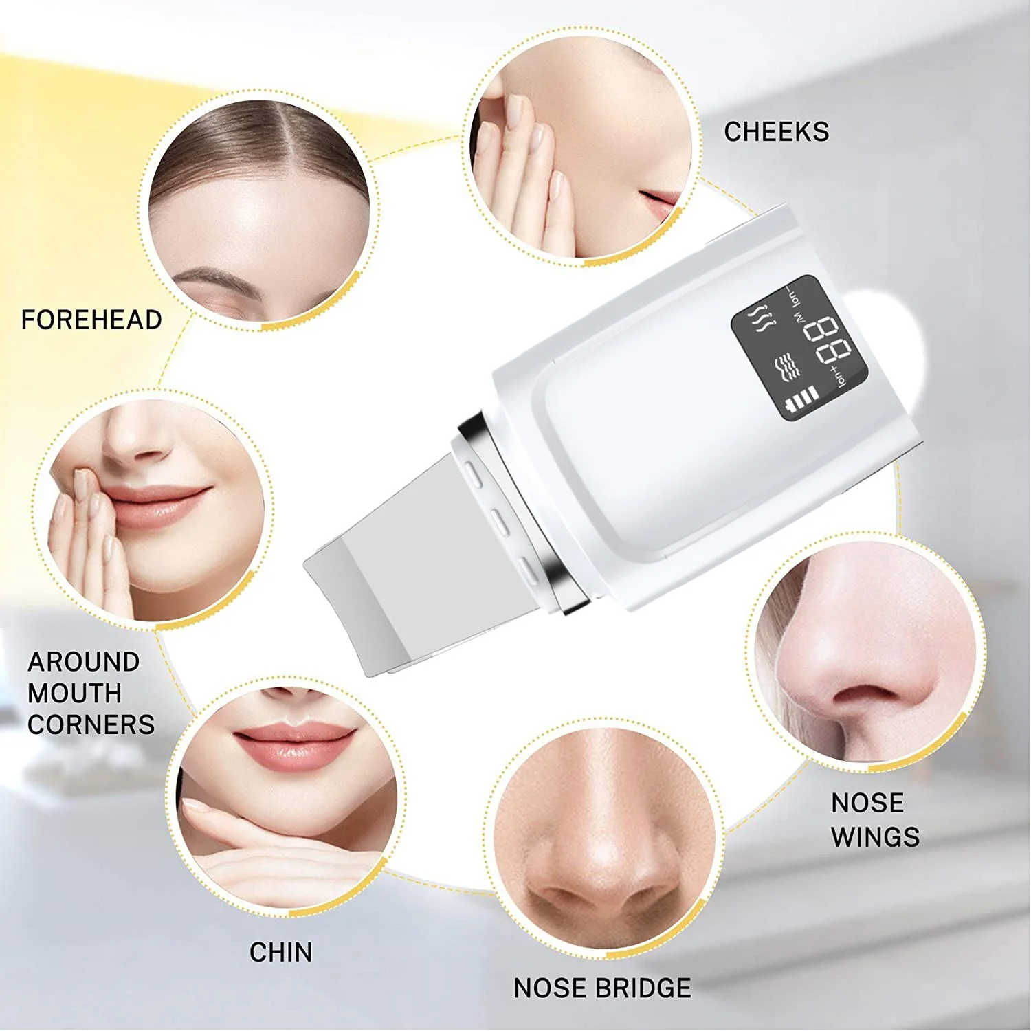 LCD Ultrasonic Skin Scrubber, removedor de cravos, Sonic Face Skin Cleaning, Dispositivo De Descamação, Extrator Comedone, Pá Ion Facial