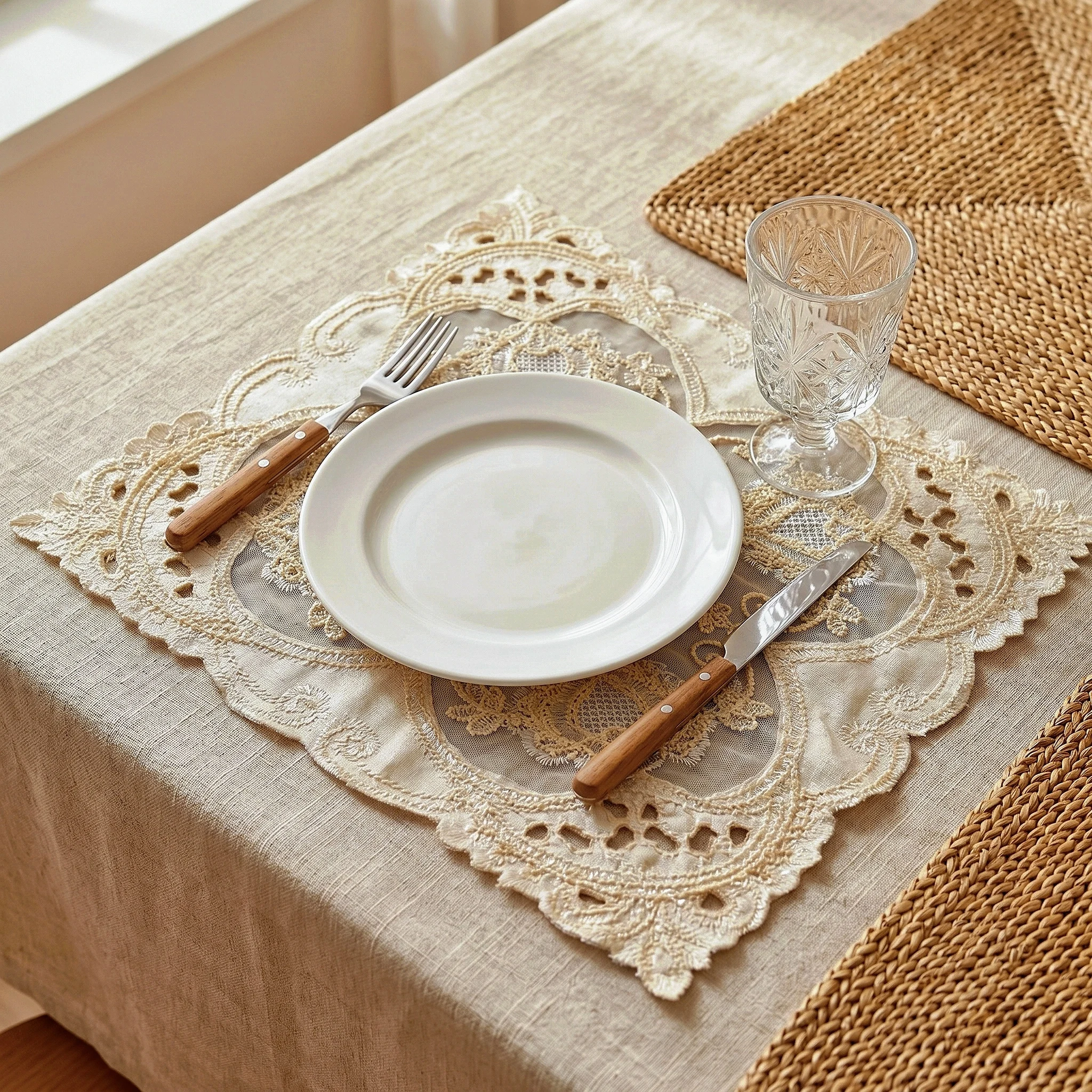 Placemat Set Of 4 Square Breakfast Plate Mat Bright Velvet Table Mat Cloth  Tv Stand Decor Cover Holy Communion Decorations