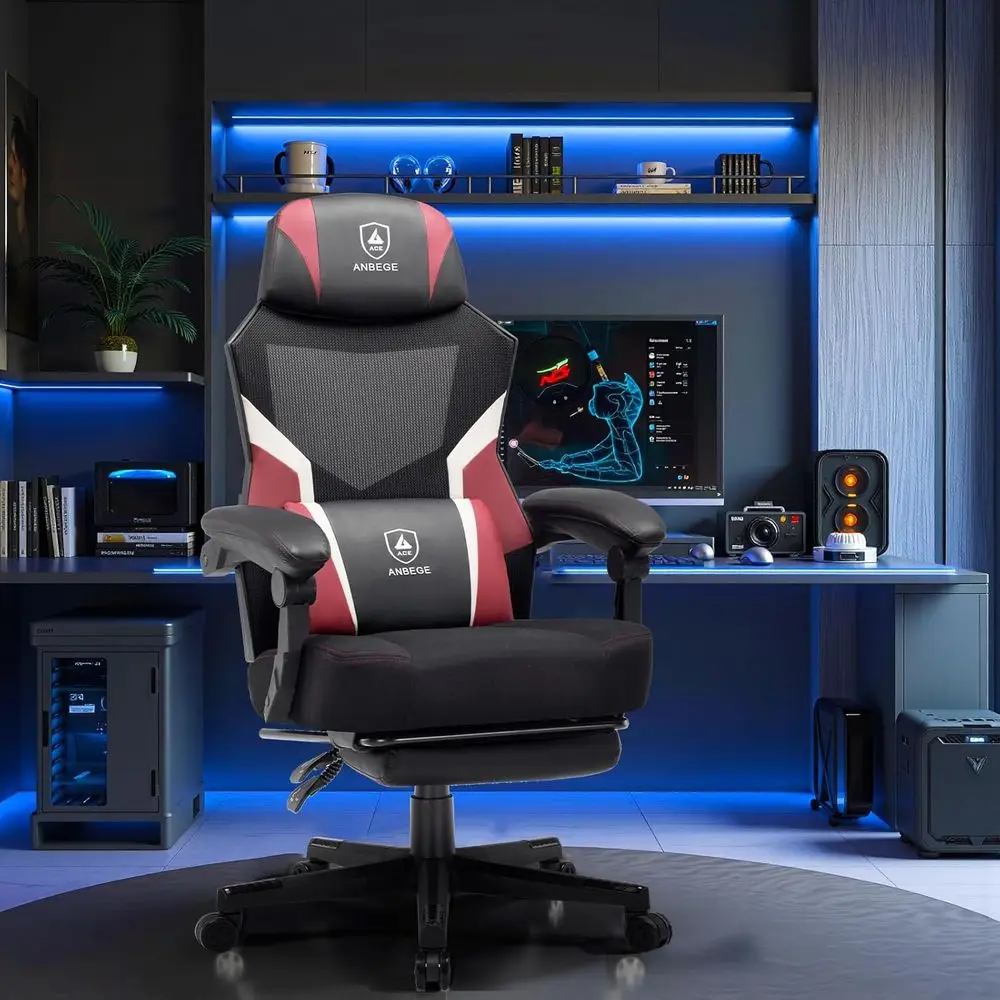 Ergonomic Mesh Video Gaming Chair with ootrest, Height Adjustable Computer Chair with Lumbar Support, High-Back Breathable Recli