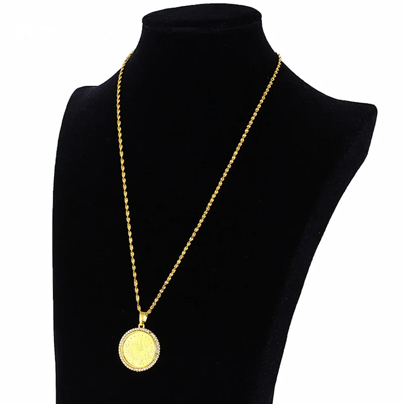 Casual Fashion Medal Necklace for Men and Women Personalized Trendy Jewelry Inlaid with Zircon Pendant Gifts