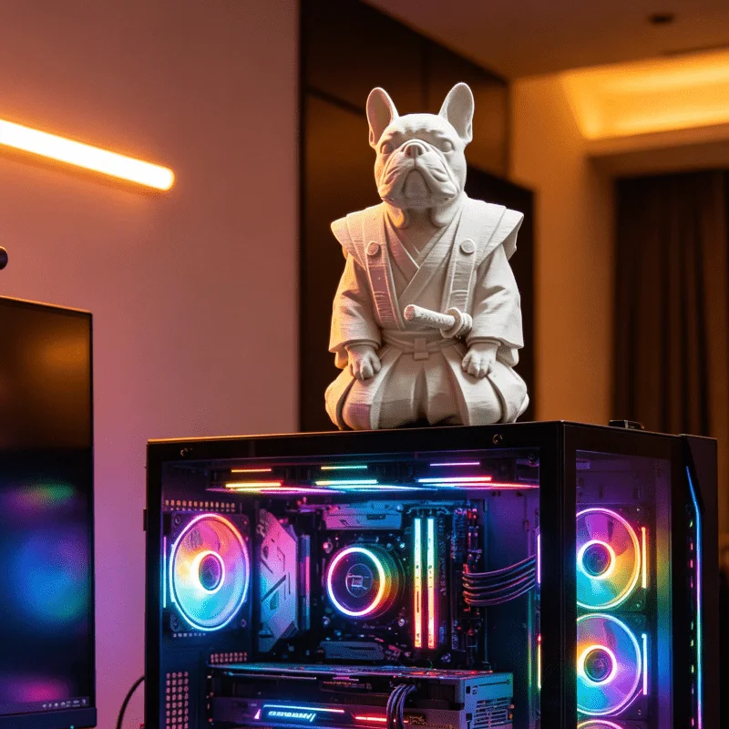 Figurine de Bouledogue Samouraï Brave, Statue de Chien Guerrier Assis de Style Japonais Imprimée en 3D, Ornement pour Boîtier PC, Décoration de Bureau et Maison, Cadeaux