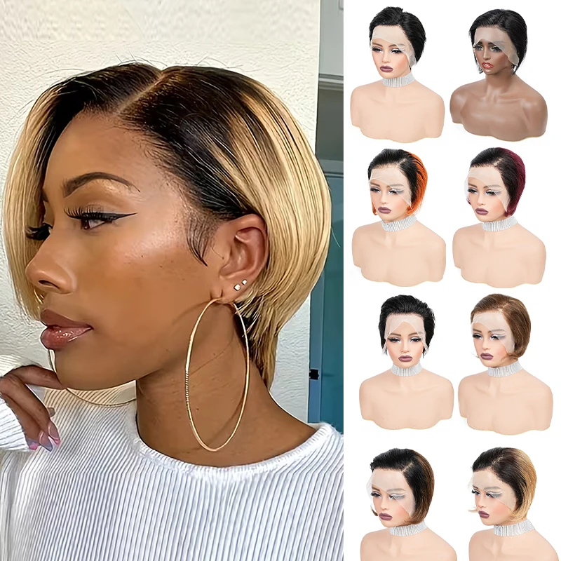 

6 Inch Quality Pixie Mixed Color Wigs 13x4 Lace Wig 100% Human Hair for Black Women Pre Plucked Brazilian Lace Frontal Wig