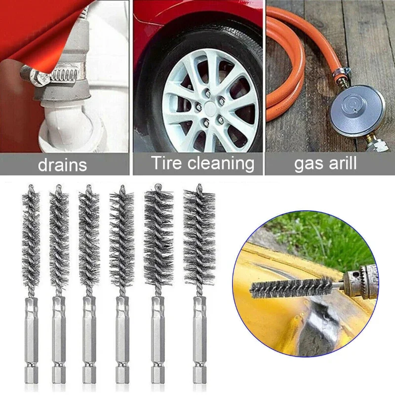 

12pcs Stainless Steel Wire Tube Brush 1/4" Hex Deburring Rust Removal Hole Cleaning Polishing Grinding Brush for Power Drill