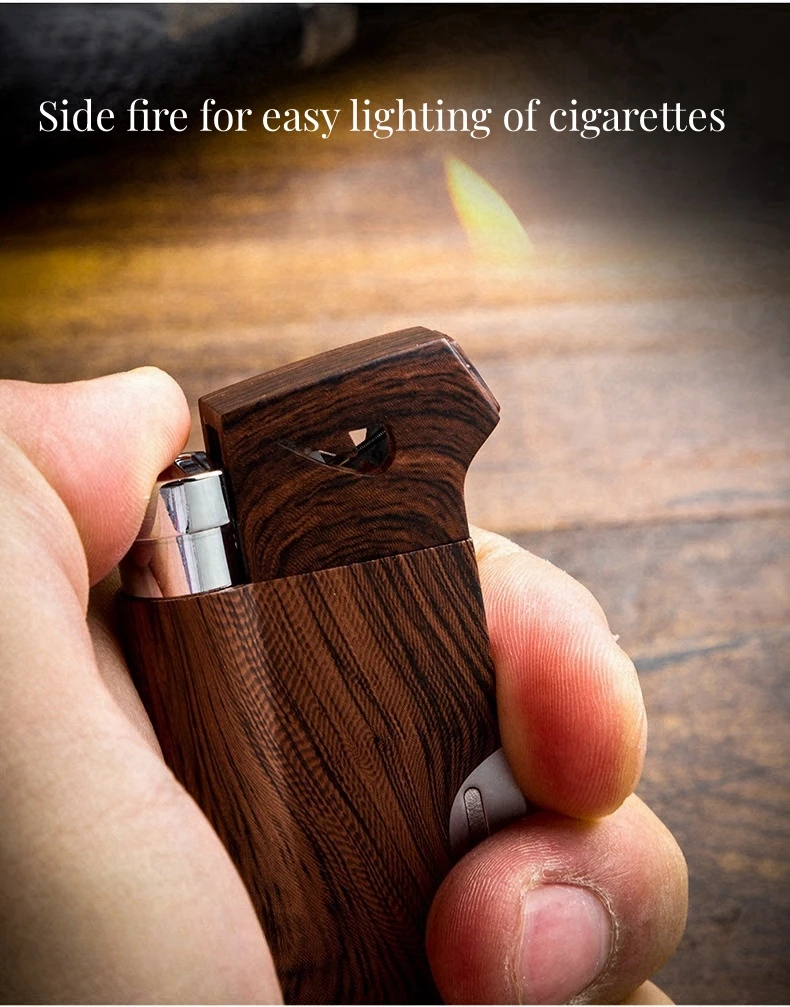 Classic Open Flame Pipe Lighter Portable with Cigar Cutter Adjustable Flame Outdoor Metal Butane Gas Lighter Gadgets for Men