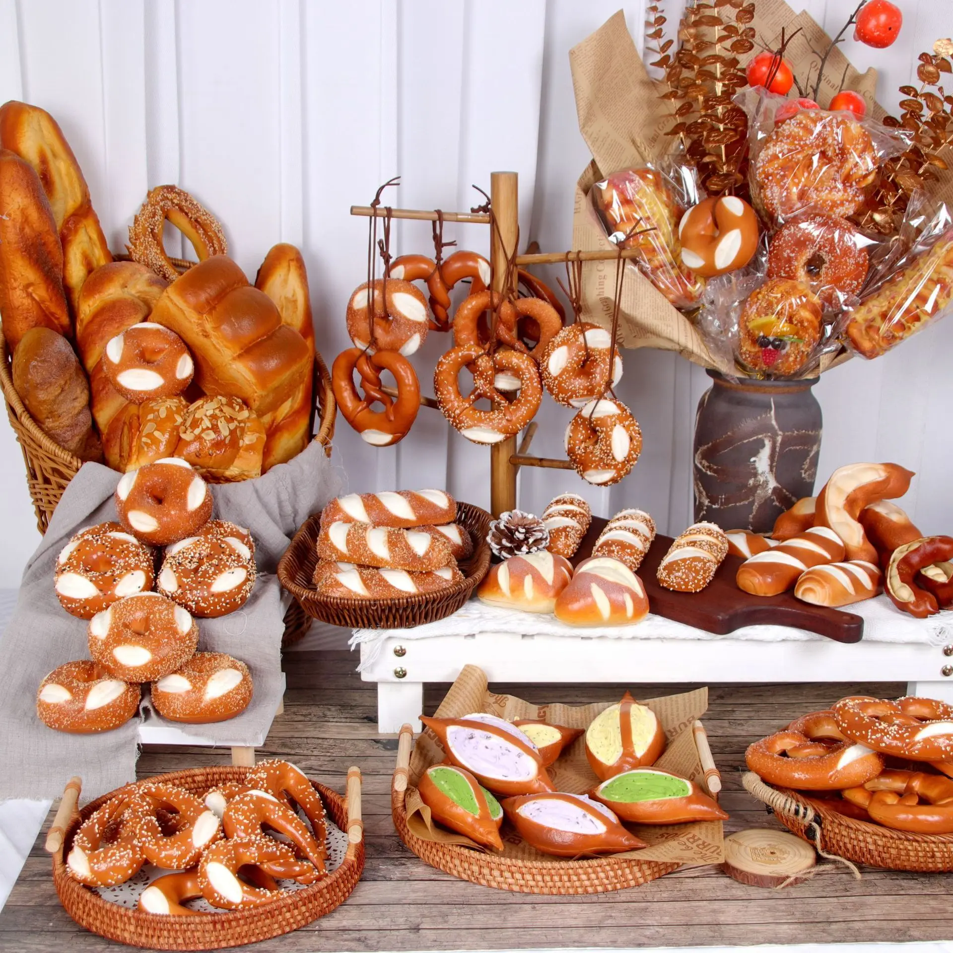 خبز الوليد المزيف بعقدة مسبقًا على شكل خبز الخبز المحمص الفرنسي نموذج الطعام مشهد المطبخ الإبداعي محاكاة المفروشات المنزلية اطلاق النار ديكور المنزل #2