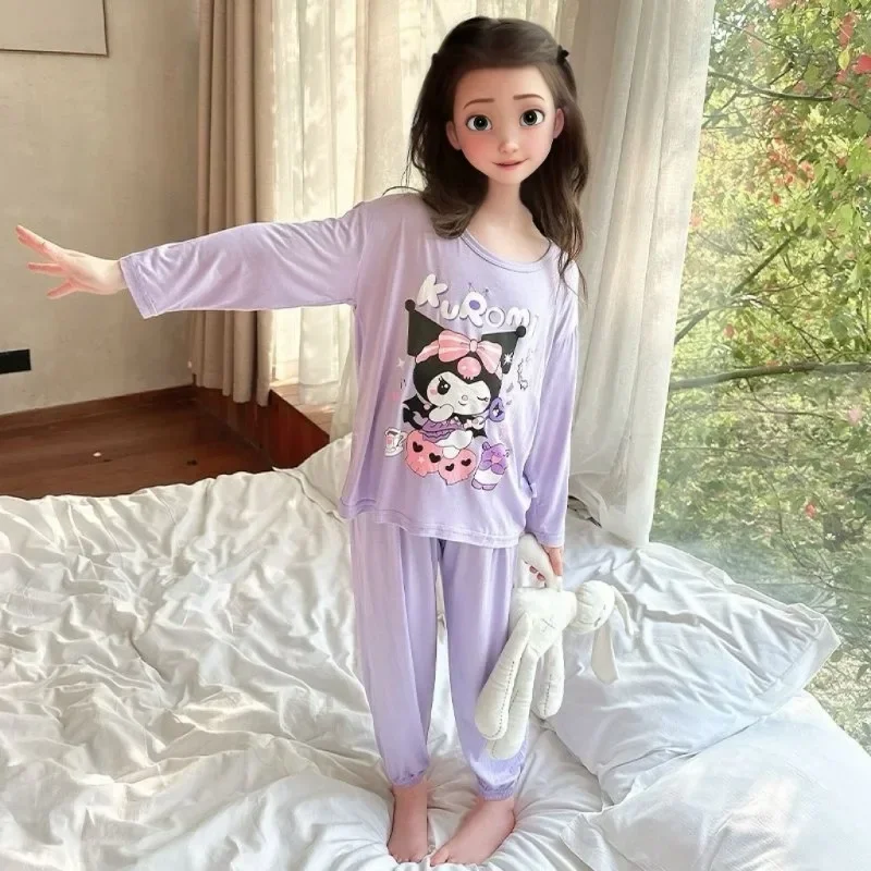 Kuromi  Anime Kawaii Sanrio Ins Long Sleeve Hooded Pants Pajama Cute Cinnamoroll My Melody Homewear Clothing Gifts for Kids