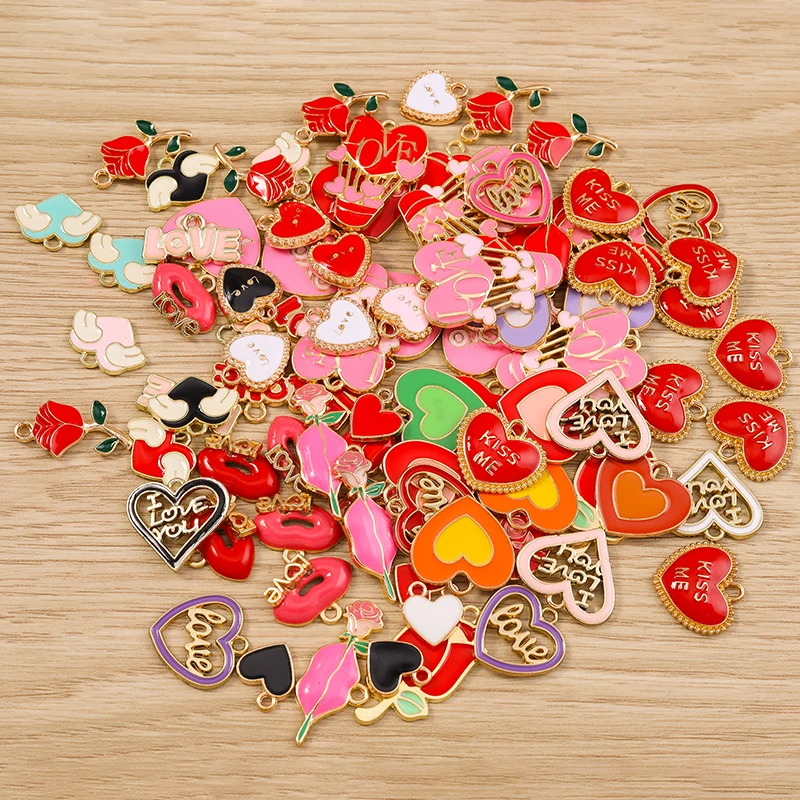 Tusember 10 Stück Neue Legierungs-Romantik-Valentinstags-Charms Rote Liebesherz-Anhänger für DIY-Armband-Schlüsselanhänger-Schmuckherstellung – Detail 4