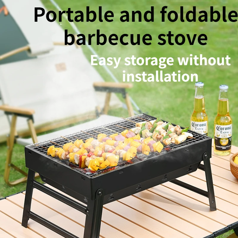 Portable Smokeless Charcoal Barbecue Stove With Foldable Grill Rack, Ideal For Outdoor Camping And Picnic Barbecue Use