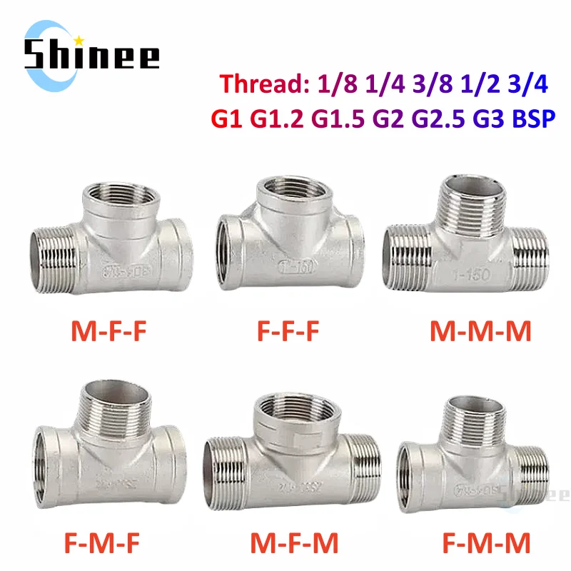 Raccord T En Acier Inoxydable 304 - Fileté BSP 1/2" 3/4" 1" DN15 DN20 DN25 - Mâle + Mâle + Femelle, Très Résistant