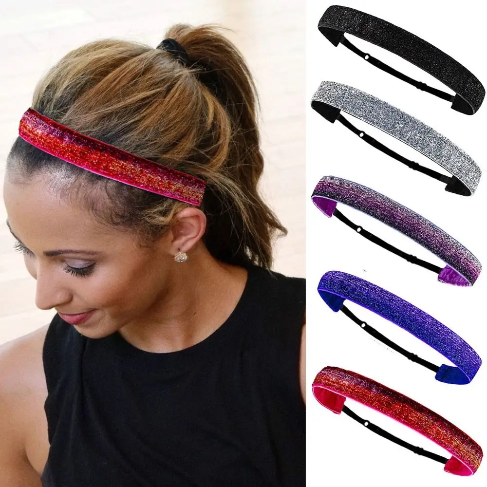 Sparkly Glitter Elastic Headbands Non-Slip Thin Stretch Sports-Headband Stretchy Hair Accessories Yoga Sport Head Wrap