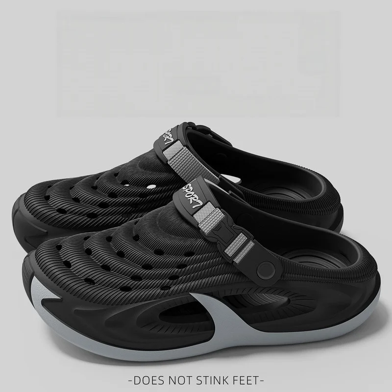 Men Summer Garden Clogs Wavy Texture Streamlined Cut Out Detail Color Block Sole Breathable Techwear Casual Sandals