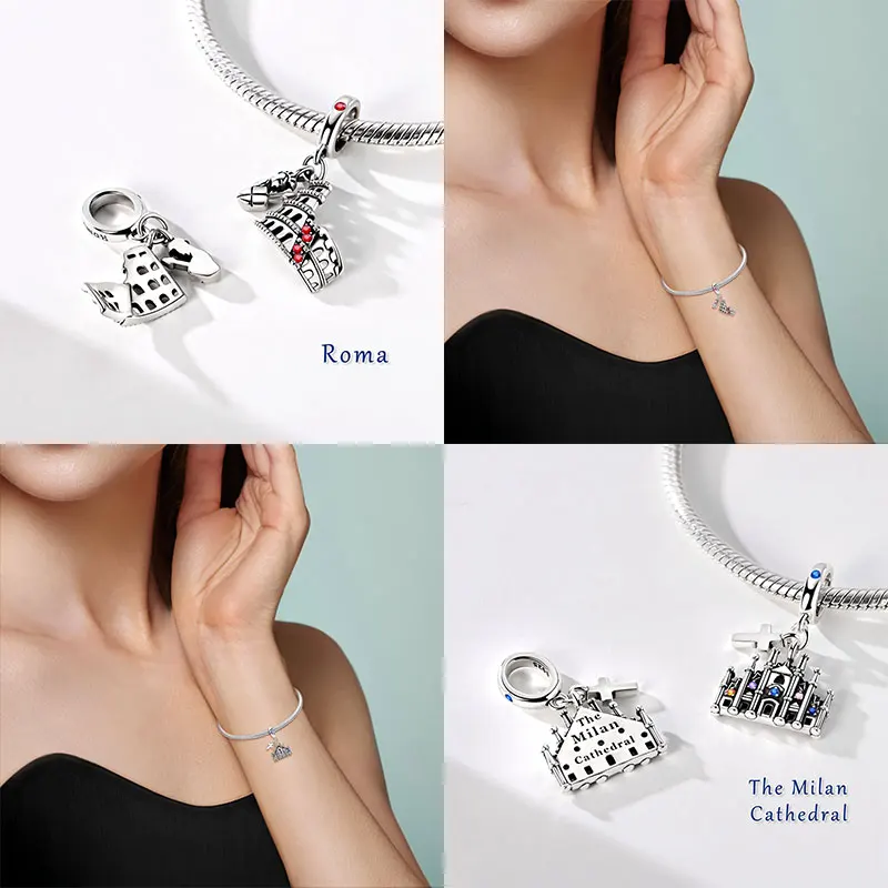 World Landmark Beads Original 925 Sterling Silver Beads Fit Bracelets Bag Keychain Charms Diy Women Gift Accessory Shiny Travel view 5