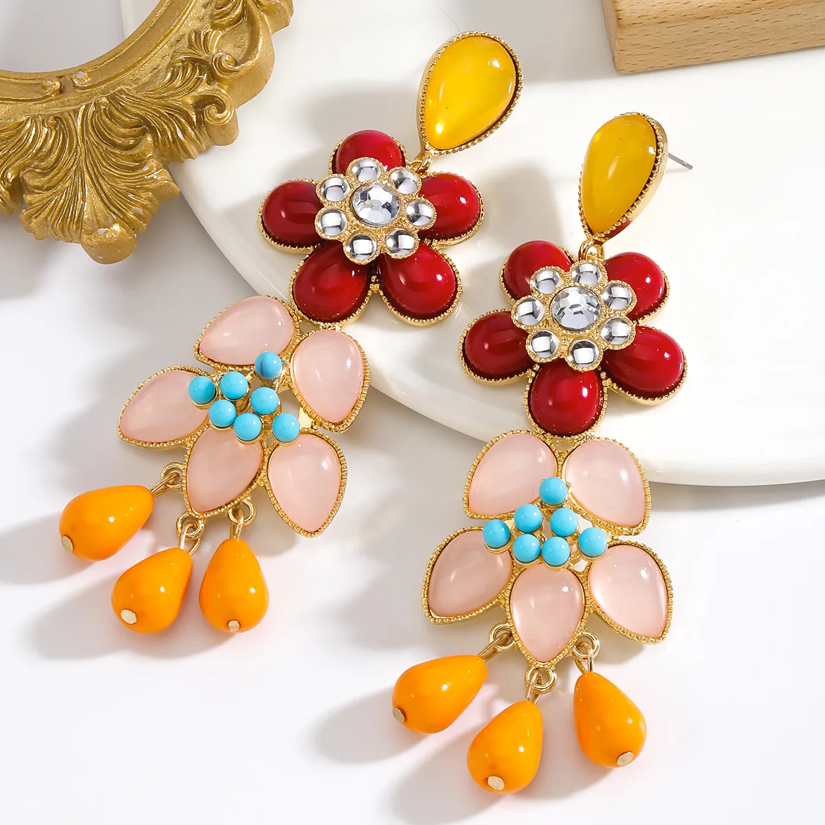 Vedawas Crystal Flower Tassel Earrings,Bohemian Handmade Elegent Tassels Holiday Wedding Banquet Party Women Accessories