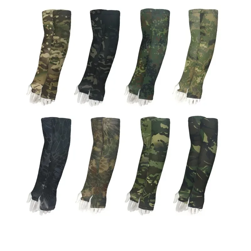 Camouflage Ice Silk Sleeve Cover Men Women Sun Protection Windproof Arm Sleeves Oversleeve for Outdoor Fishing Hunting Cycling