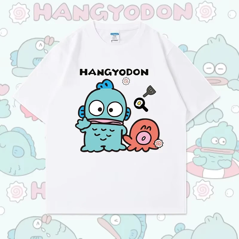 MINISO Cute Hangyodon Printed Short-sleeved Couple T-shirt Summer Casual Loose Tops Men's Women's Cartoon Clothes T-shirt