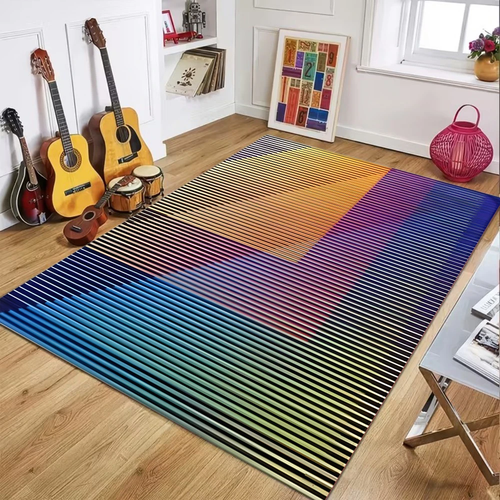 Tapis imprimé à rayures colorées, motif de ligne colorée, antidérapant, pour porte d'entrée, salon, chambre à coucher, décoration