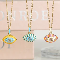 Enamel Evil Eye Pendant Necklace 8 Colors Pink Red Blue Turkish Lucky Eye Choker Necklaces Bohemian Vintage Necklaces for Women