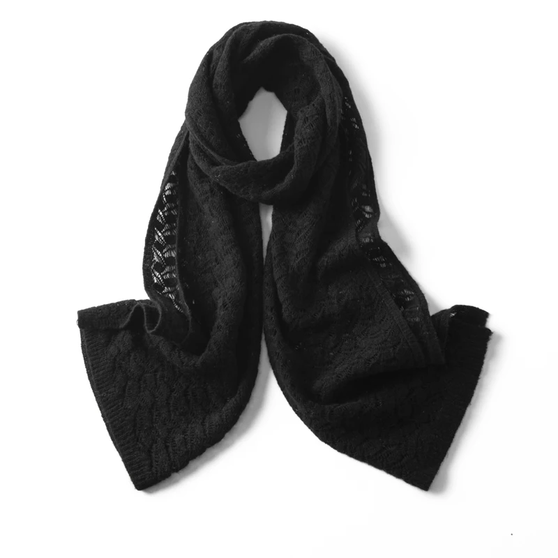 KOIJINSKY Leaf Hollow Cable Knit Cashmere Scarf 160×42cm Lightweight Openwork Neck Wrap, Breathable Solid Color Lace Knitted Sca