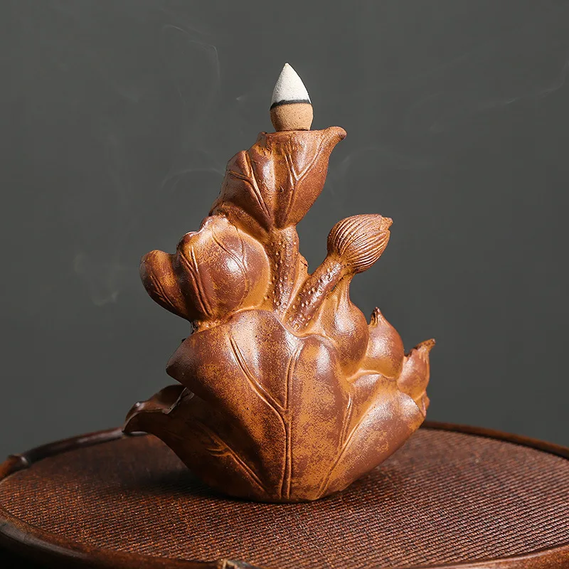 1pc, Resin Lotus Pond Backflow Waterfall Incense Burner Home Decor Ornament Aromatherapy Diffuser Ornaments for Home Decor