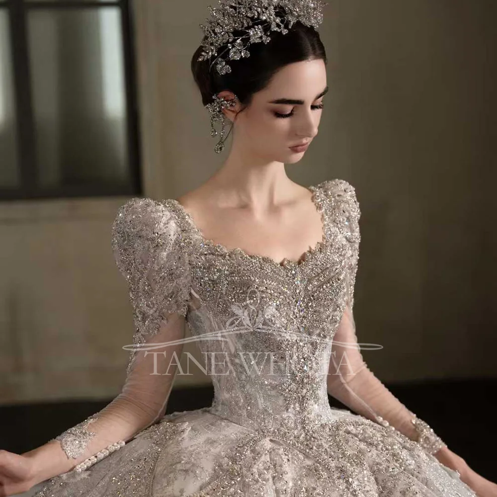 Vestidos de boda de lujo para novia con escote en forma de corazón, manga desmontable, vestido de baile con lentejuelas y cuentas personalizable