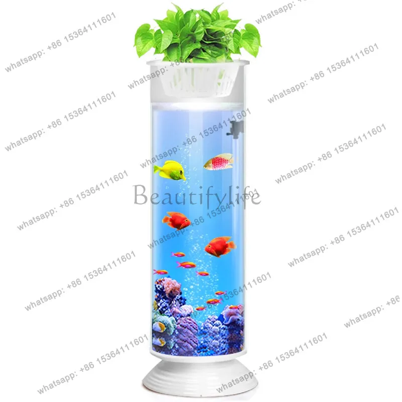 Fish tank living room small, cylindrical acrylic water-free ecological landing