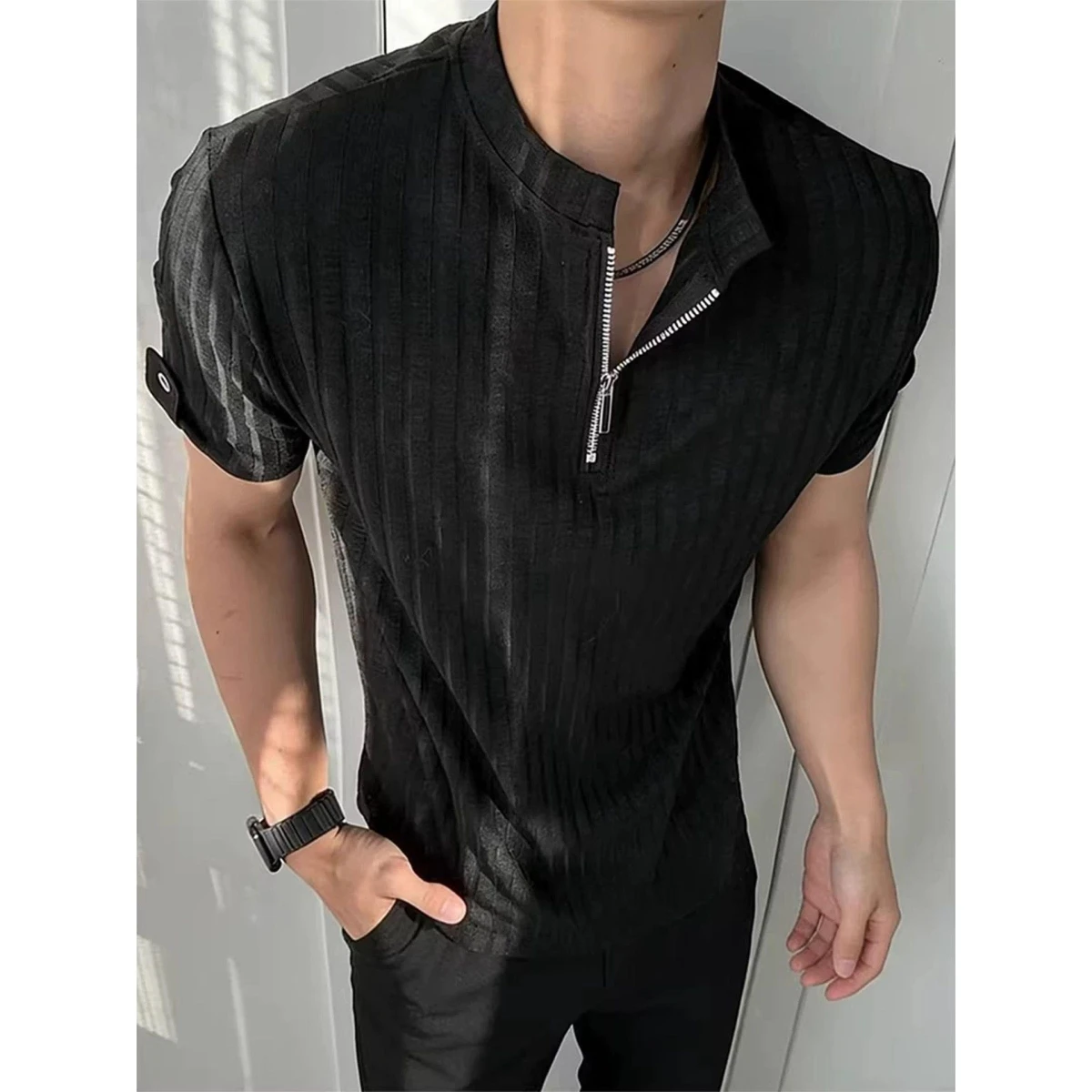 Loose Short Sleeve T-Shirt Men's Summer Trendy Brand Simple Print Casual Top Polyester Fiber Standard Fit Teenage Fashion