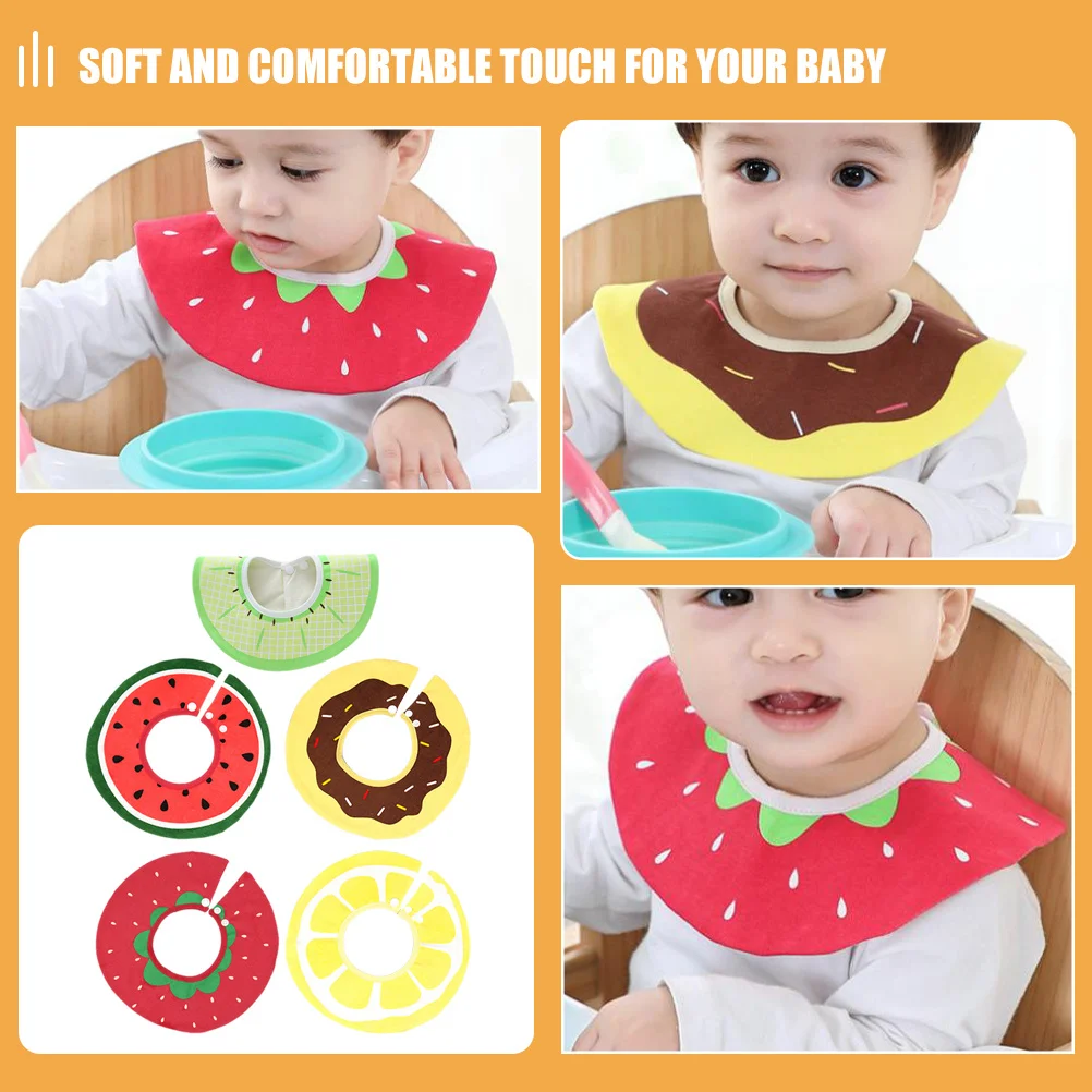 

5Pcs Newborn Bibs Cotton Baby Bandana Drool Bibs Adjustable Rotating Snap Design Cute Cartoon Patterns Multi Functional Feeding
