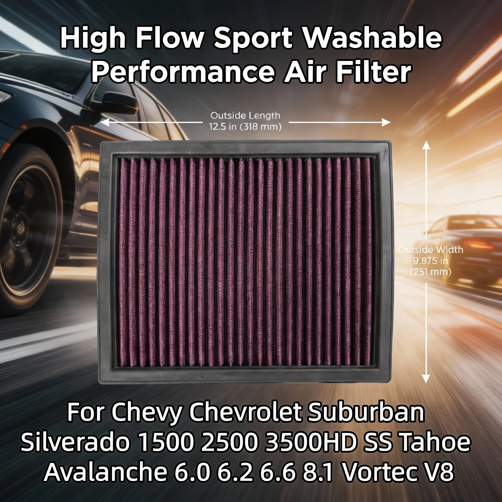 

Для Chevy Chevrolet Suburban Silverado 1500 2500 3500HD SS Tahoe Avalanche 6.0 6.2 6.6 8.1 Vortec V8 Высокопроизводительный спортивный воздушный фильтр