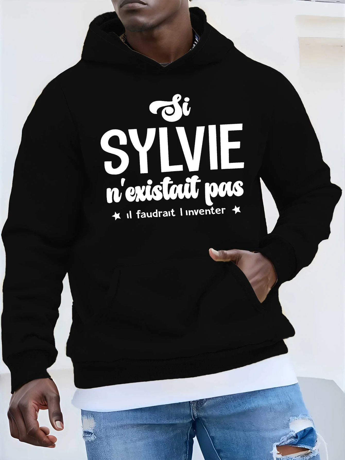 سترة بقلنسوة فرنسية للرجال - طباعة نصية فرنسية مضحكة، سترة فضفاضة كبيرة الحجم، سترة كاجوال، مناسبة للارتداء الكاجوال #1