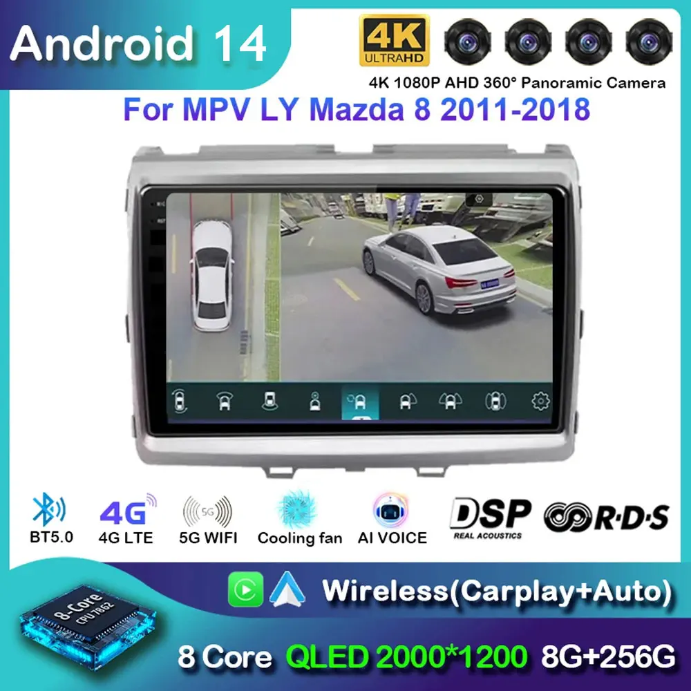 Android 14 For Mazda MPV LY Mazda 8 2011 2012 2013 -2018 Car Radio Navigation Multimedia Player Stereo GPS WiFi+4G Videa Carplay