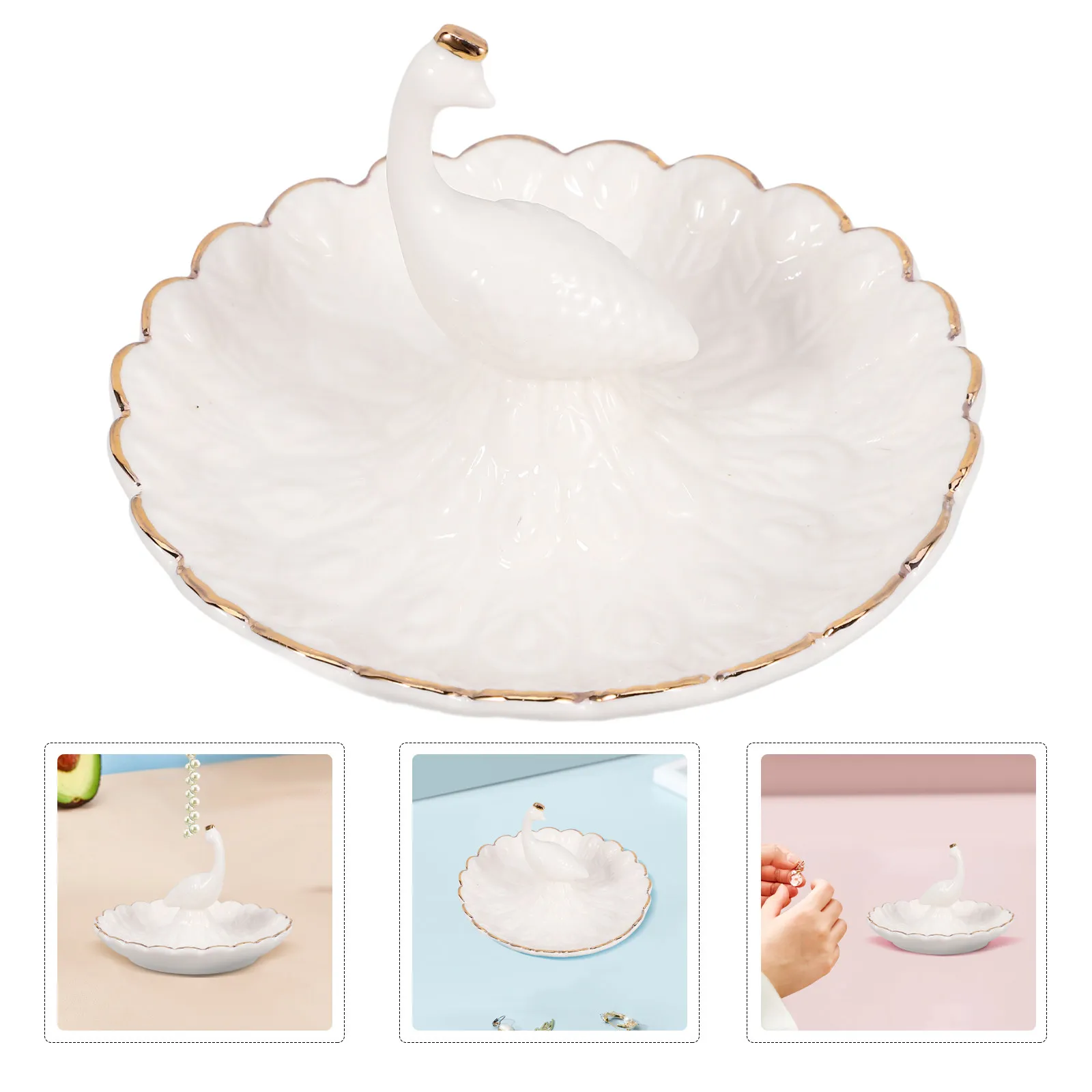

Peacock Jewelry Tray Ceramic Ring Holder Dish for Jewelry Earrings Bracelets Watches Display Storage Trinket Organizer Home