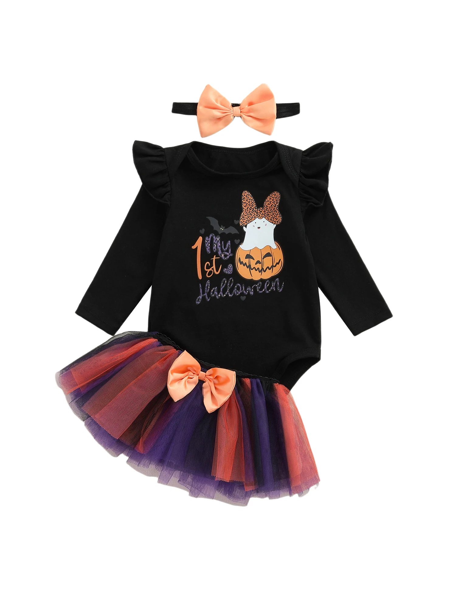 

Комплект детских костюмов на Хэллоуин со комбинезоном из тюля в полоску с длинными рукавами и повязкой на голову — очаровательный наряд для новорожденного для маленькой девочки