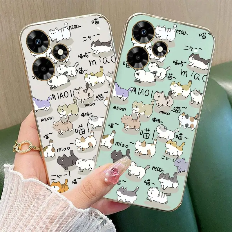 30 Taichi Cute Cat Plating Phone Case For Infinix Hot 30i 30 Play NFC 20 S 20i 20Play 12 12i 12Play 12Pro 11 10 9 8 Cover