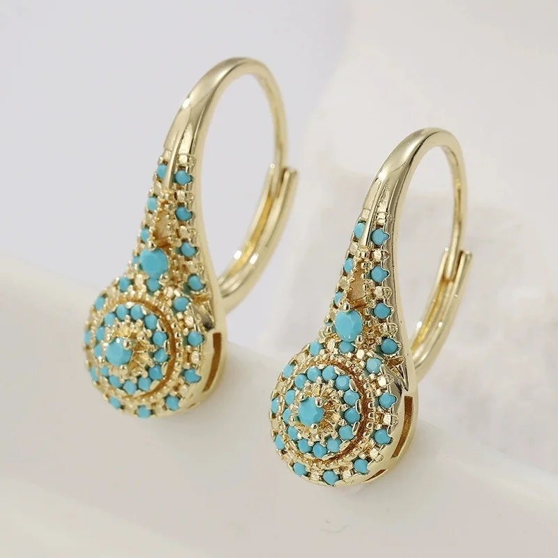 Synthetic Blue Turquoise Round Hoop Earrings For Women Gold Silver Color Small Ear Buckle Wedding Jewelry Party Birthday Gifts