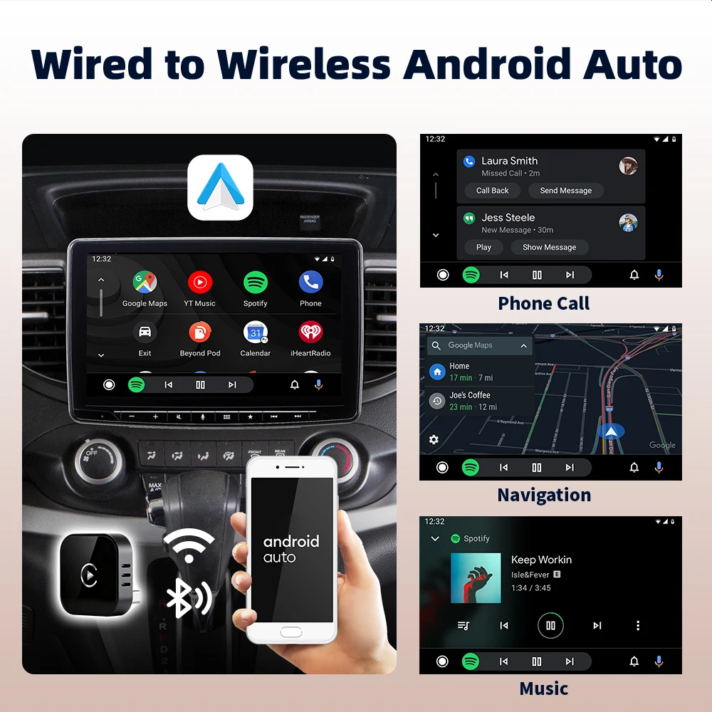 EKIY 2in1 Wireless CarPlay Adapter Wireless Android Auto Dongle AI Smart Box Car Intelligent Systems For Car With Wired CarPlay