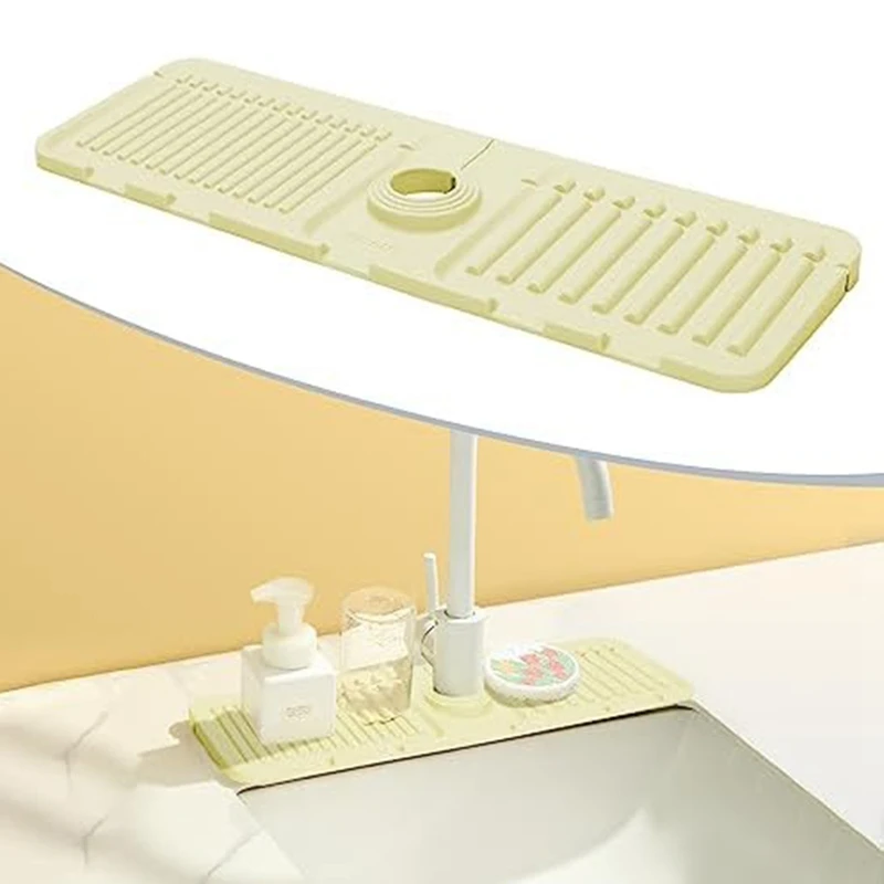 Kitchen Sink Splash Guard, Silicone Faucet-Mat, Faucet-Handle Drip Catcher Tray, Kitchen Sink Mats, Sink Sponge Holder Durable image 4