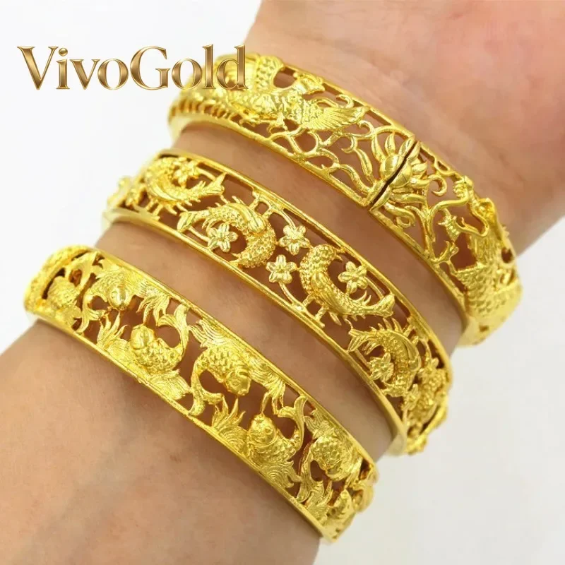 

VivoGoldLuxury and Fashion 9999 24K Real Gold Women's New Hollow Dragon and Phoenix Bridal Bracelet Bracelet