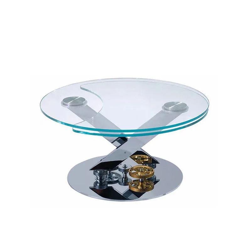 

Stainless steel gear mechanical coffee table modern light luxury high-end living room household glass retractable coffee table