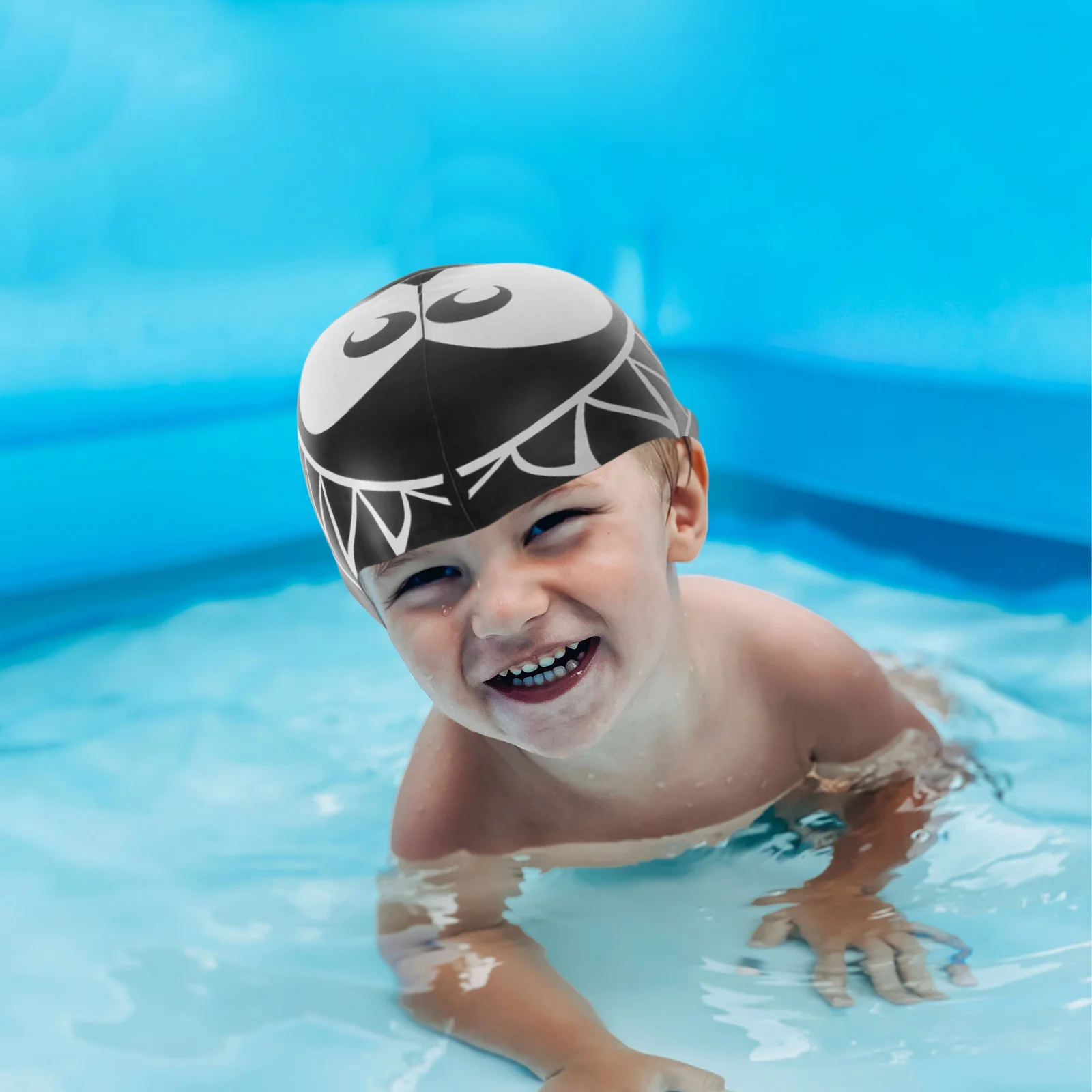 Cuffia da nuoto Shark Cappello da nuoto in silicone Protezione per le orecchie nera Cuffia da bagno impermeabile per cartoni animati Cappello da bagno da spiaggia per piscina