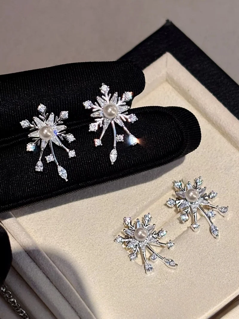 

Сверкающие серьги с цирконами и жемчугом в форме снежинок для женщин: уникальные элитные модные украшения для банкетов, вечеринок и свадеб