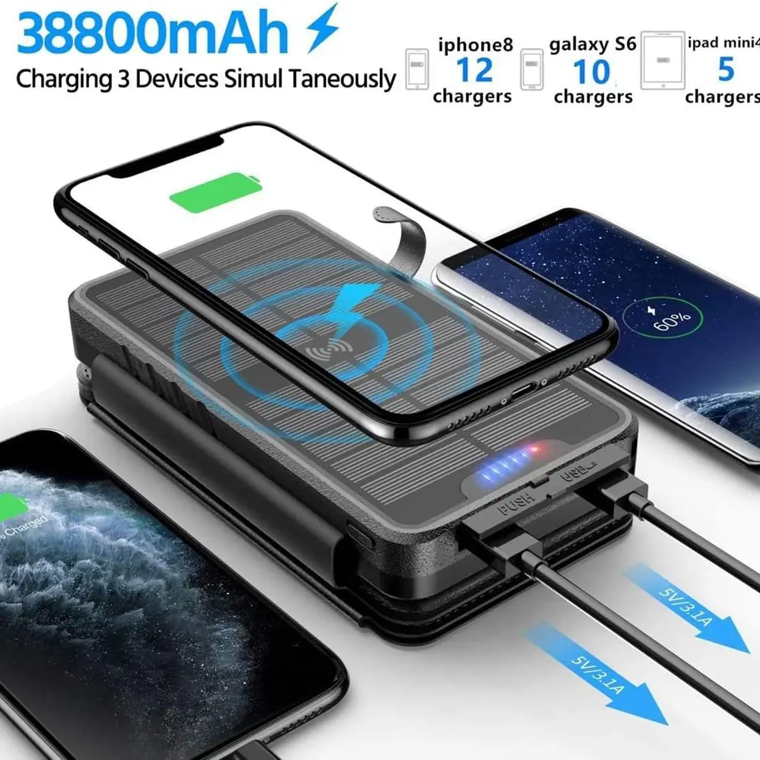 Imagem -04 - Banco de Energia Solar sem Fio com Grande Capacidade 38800mah Carregador de Bateria Externo Carregamento com Painéis Solares Iphone Xiaomi Samsung