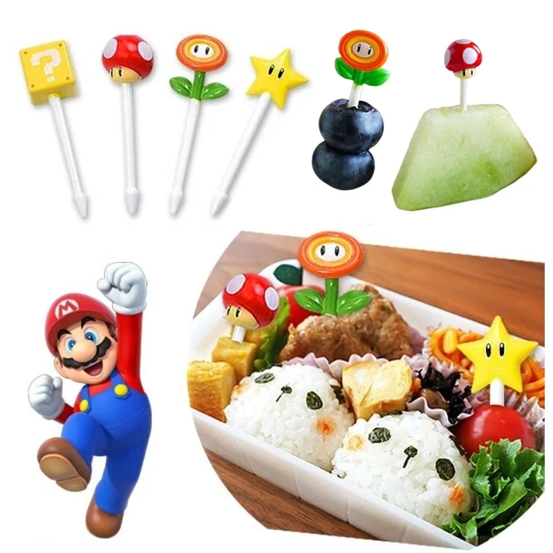 

8pcs Super Mario Fruit Fork Cartoon Food Grade Plastic Mini Toothpick Cake Bento Lunch Accessories Kid Birthday Party Supplies