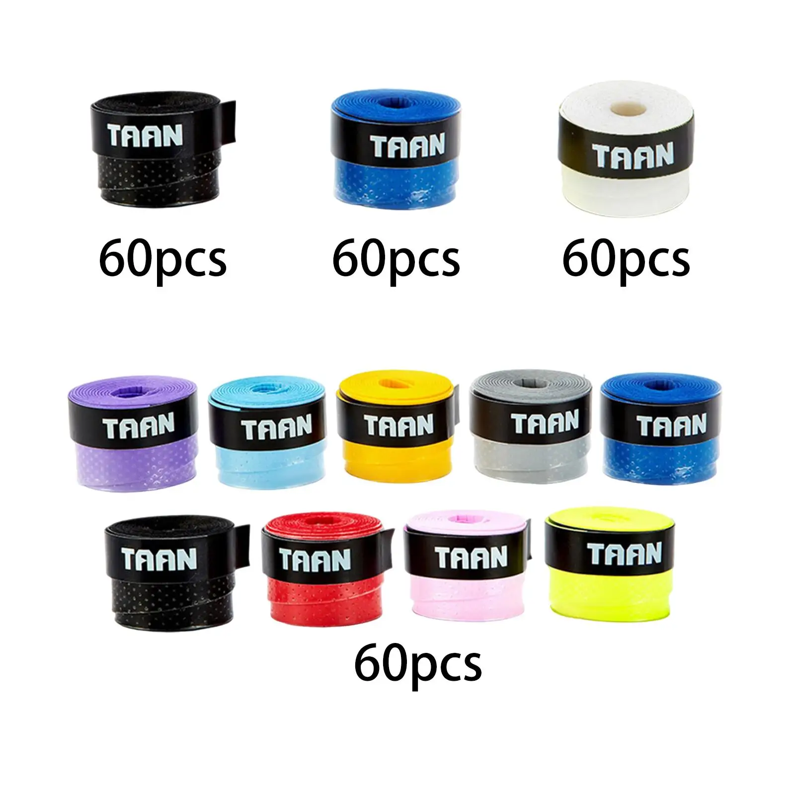 60x Badminton Grip Cushion Wraps over Grip Nonslip Tennis Racquet Grip Tapes