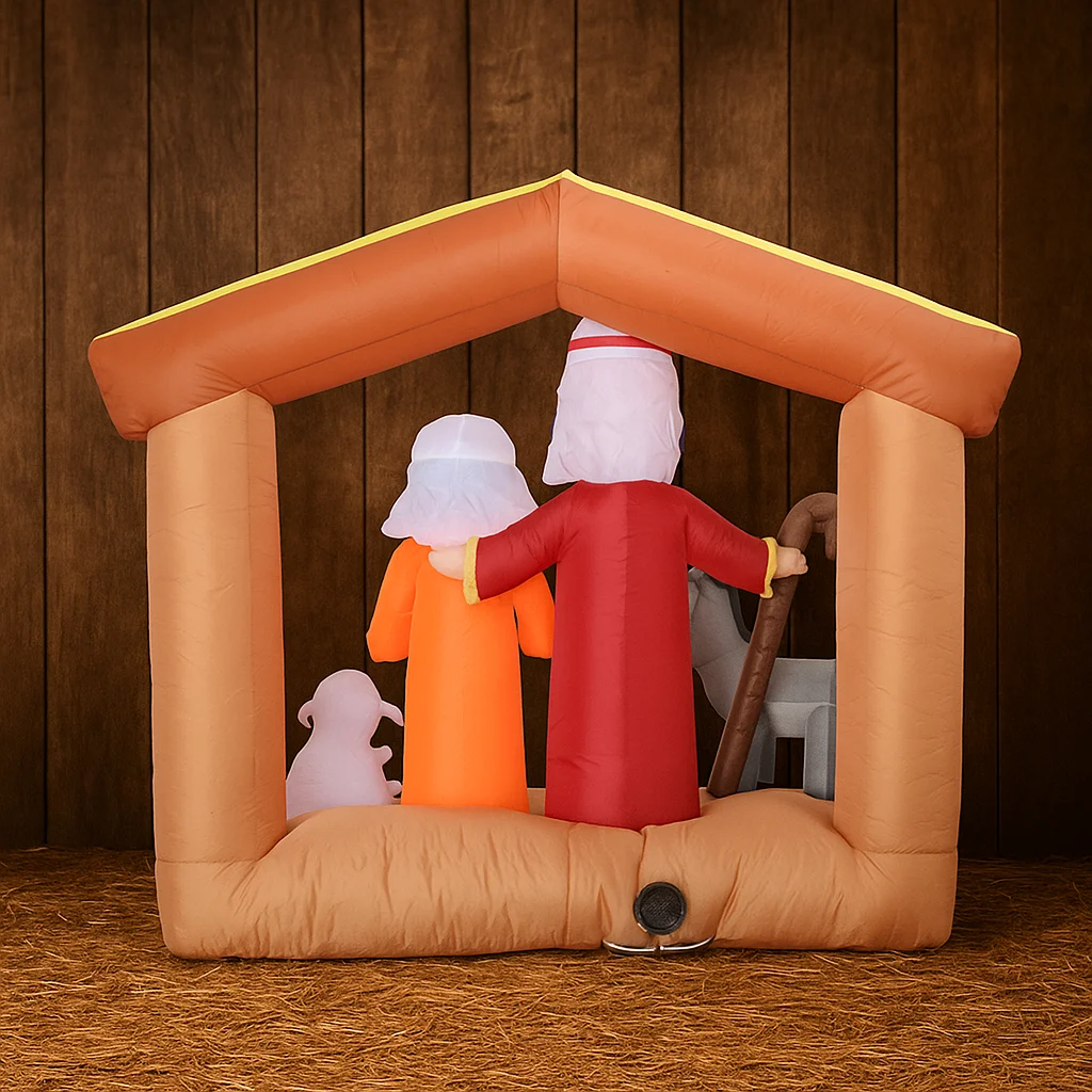 5.91FT لعبة قابلة للنفخ الأسرة المقدسة عيد الميلاد حمار الضأن هدايا احتفالية زينة عيد الميلاد لساحة المورد حلية تزيين المنزل