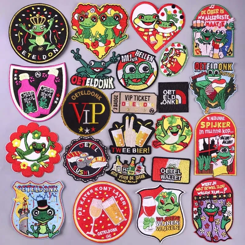 Oeteldonk Embleem Emblemen voll gestickten Frosch Karneval für Niederlande Eisen auf Stickerei Kleidung Patches für Kleidung Aufkleber