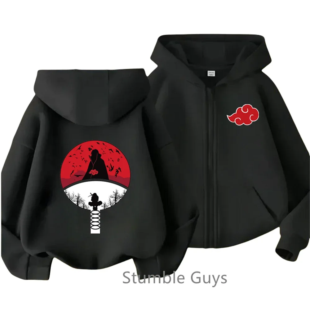 Kids Anime Narutos Zipper Hoodie Boys Clothes Autumn Long-sleeved Kakashi Sasuke Hooded Cartoon Print Sweatshirt Casual Tops