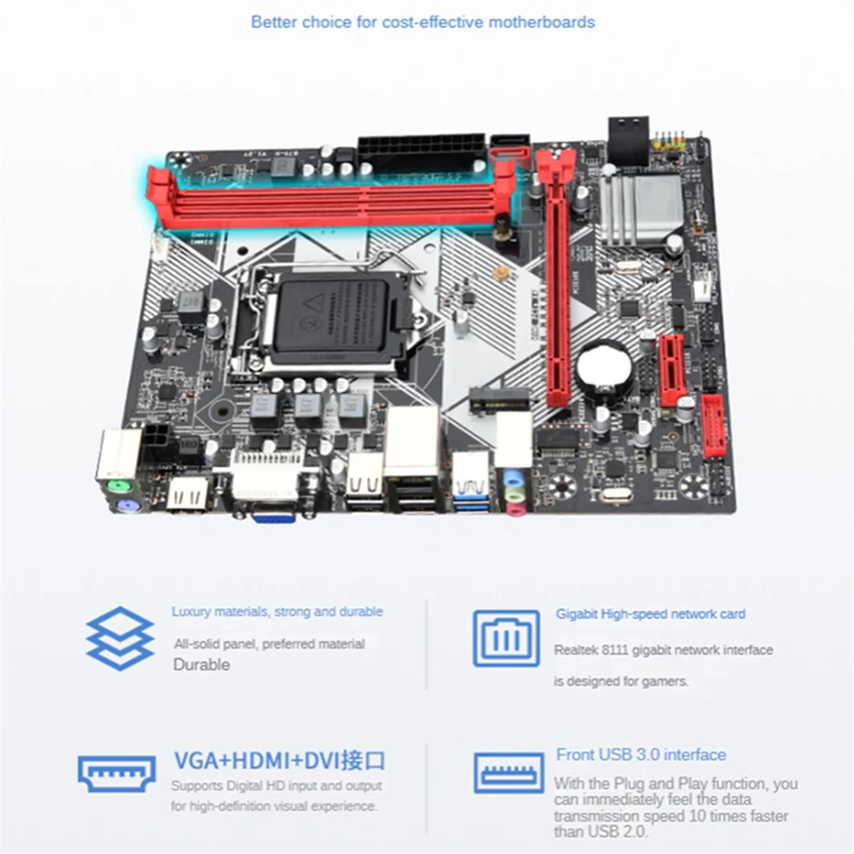 B75-H Desktop Computer Motherboard LGA1155 USB3.0 Support Up to 16GB DDR3 RAM Slots PCl-E3.016X Gigabit LAN Card