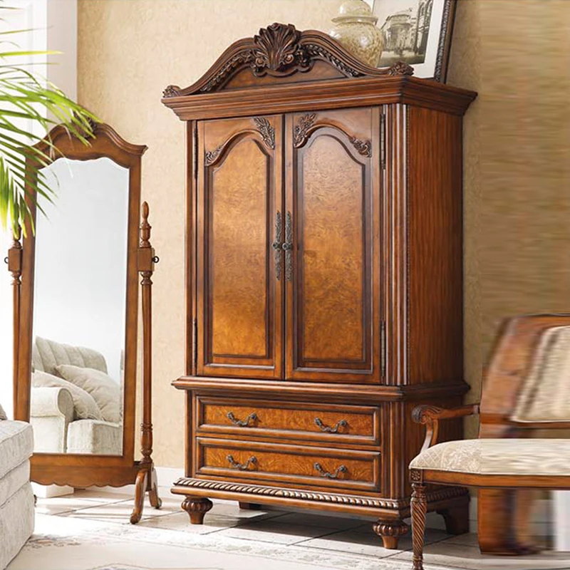 

Двухдверный шкаф, бытовой шкаф для одежды из цельного дерева, двудверный шкаф для одежды, резной и оснащенный шкаф для хранения